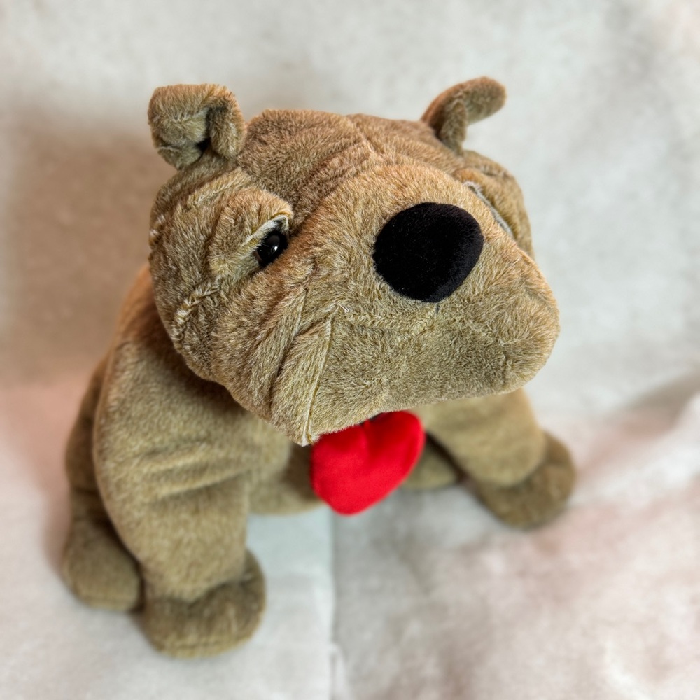 BULL DOG PLUSH 13" Tan Brown Pair  Red Collar and Heart 2019 Retired Dan Dee